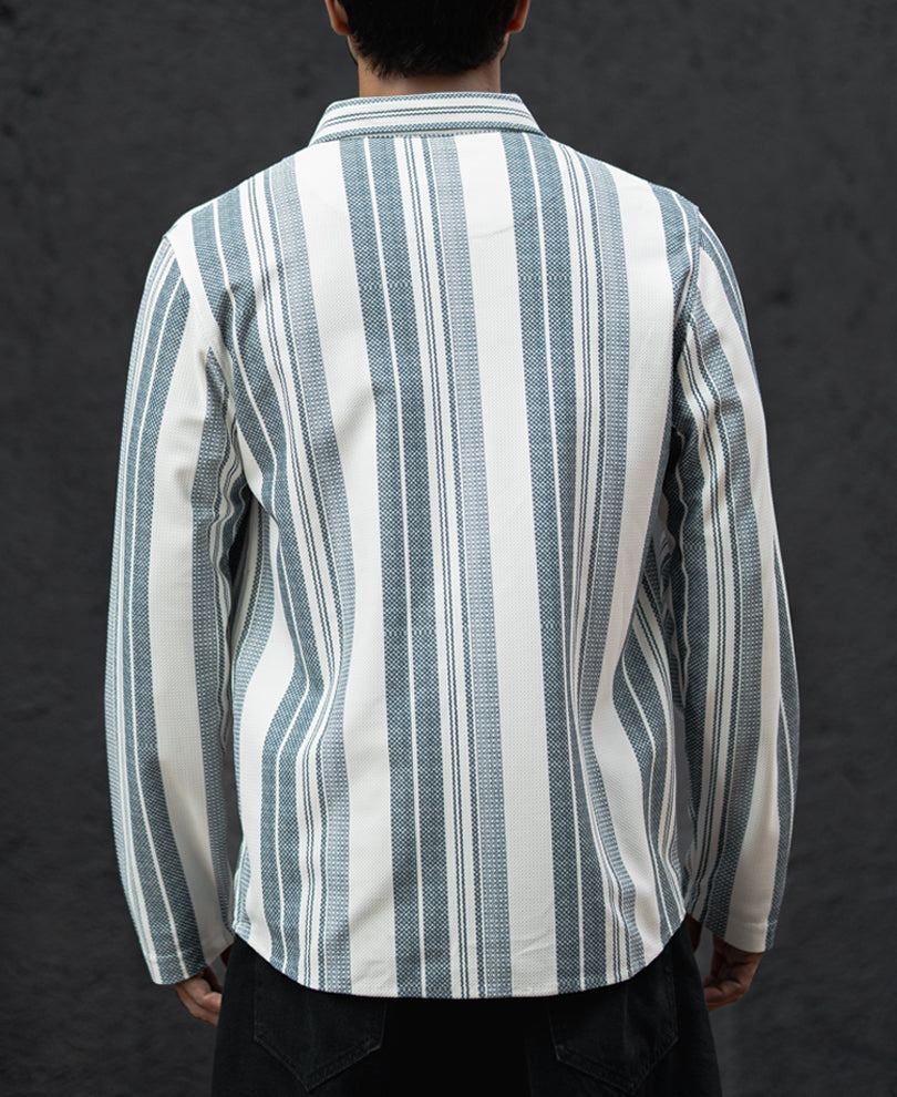 Off White And Blue Striped Regular Fit Full Sleeves Shirt.