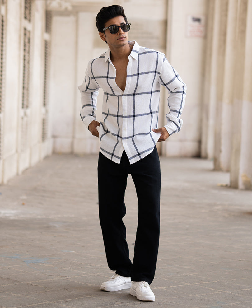 Navy Structure Check Shirt.