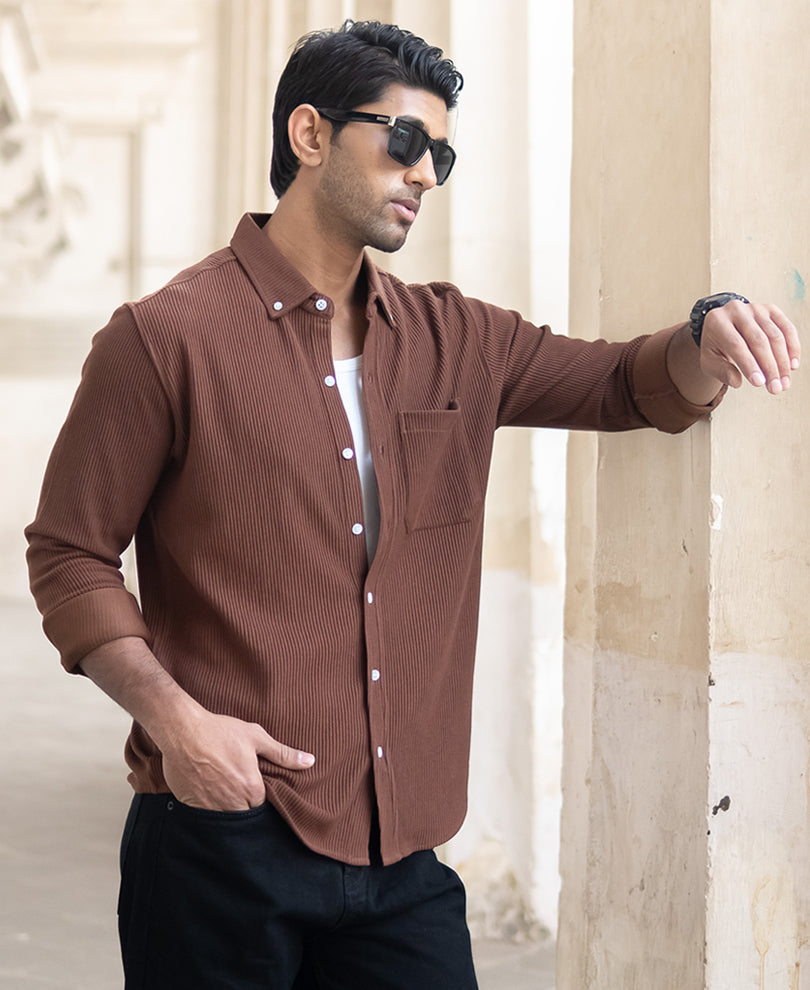 Cocoa Brown Regular Fit Full Sleeve Shirt.