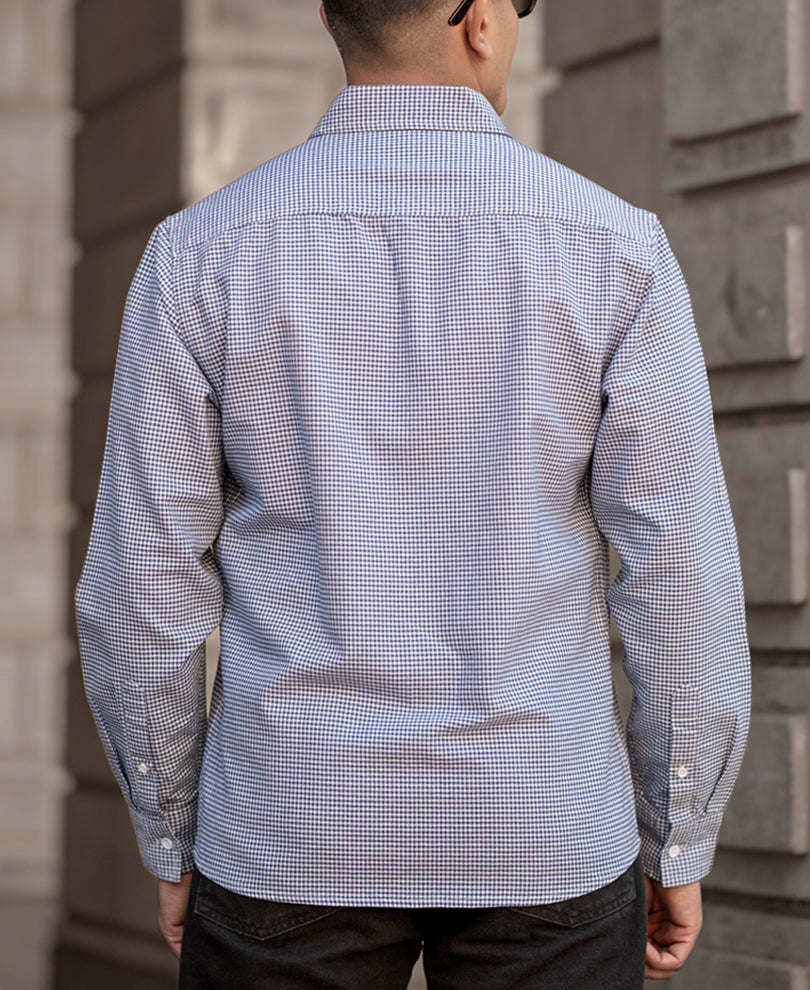 Navy Micro Check Lightweight Shirt.