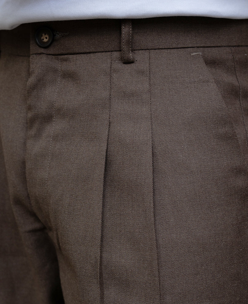 Brown Pleated Baggy Trousers