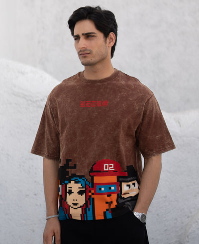 Brown Washed Lego Print T-Shirt.