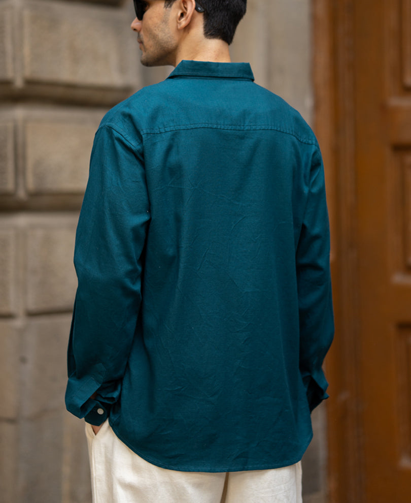 Teal Blue Embroidered Shirt 100% Cotton