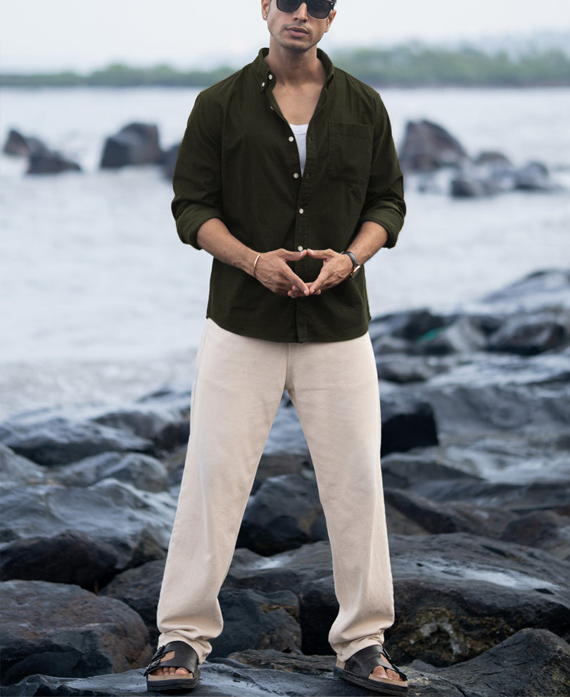 Dark Olive Corduroy Buttondown Shirt.