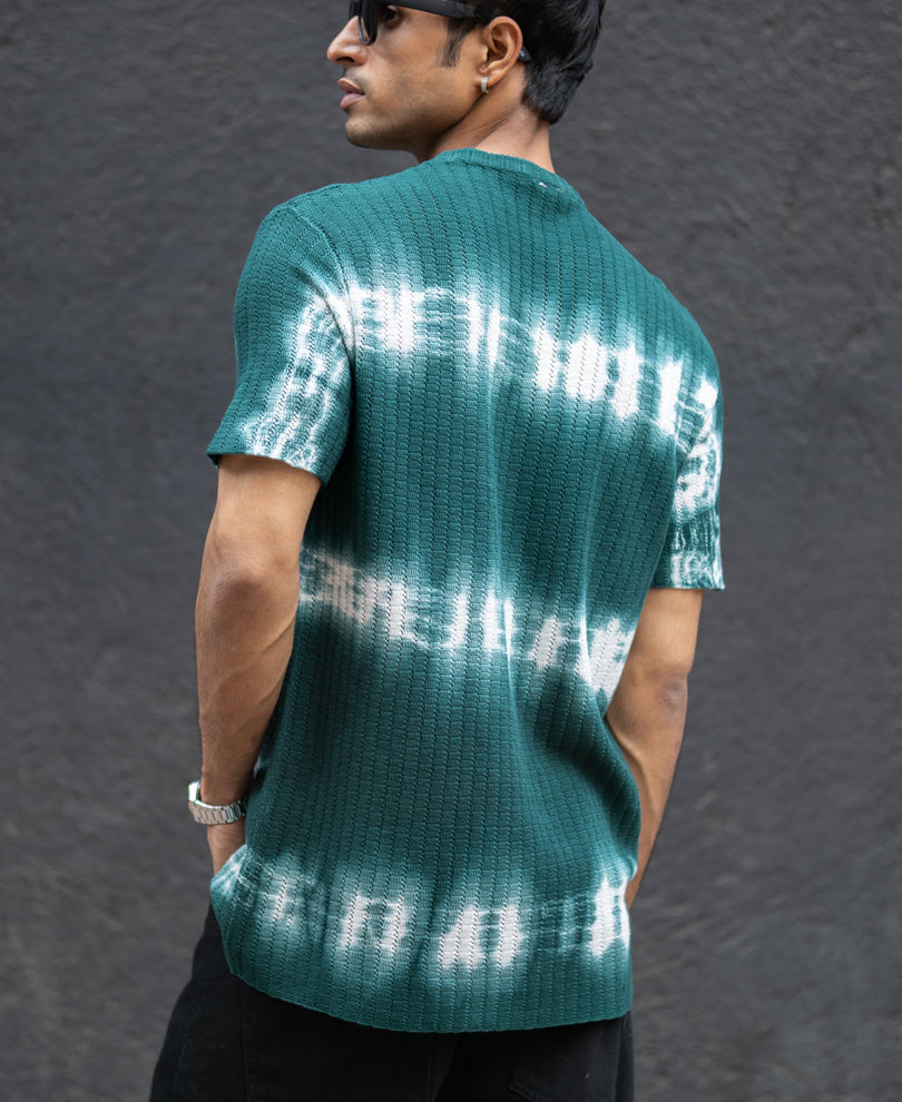 Dark Green Tie Dye Knit T-Shirt.