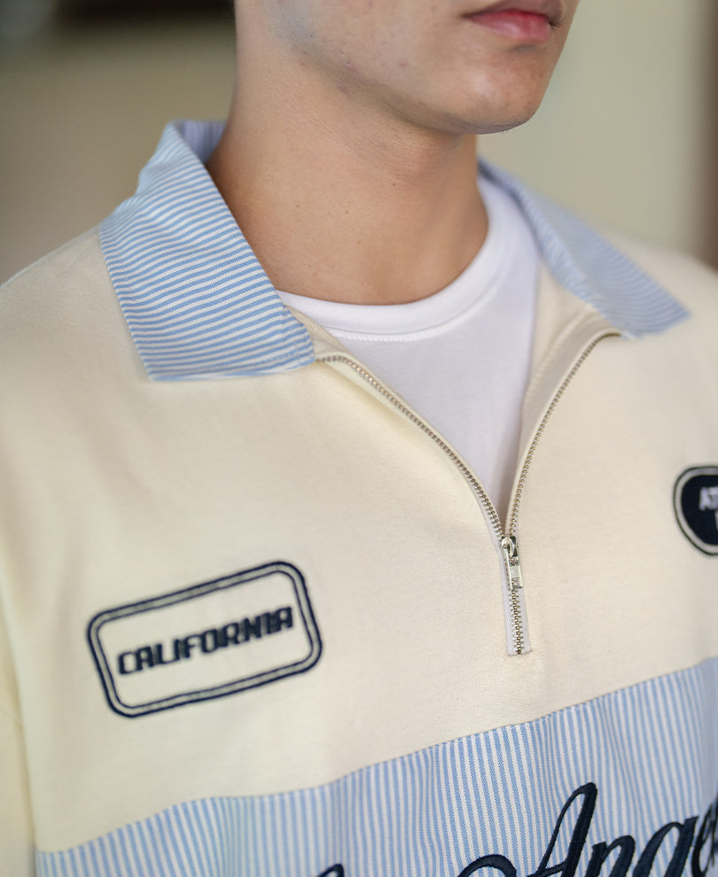 Cream Stripe Patch Embroidered T-Shirt