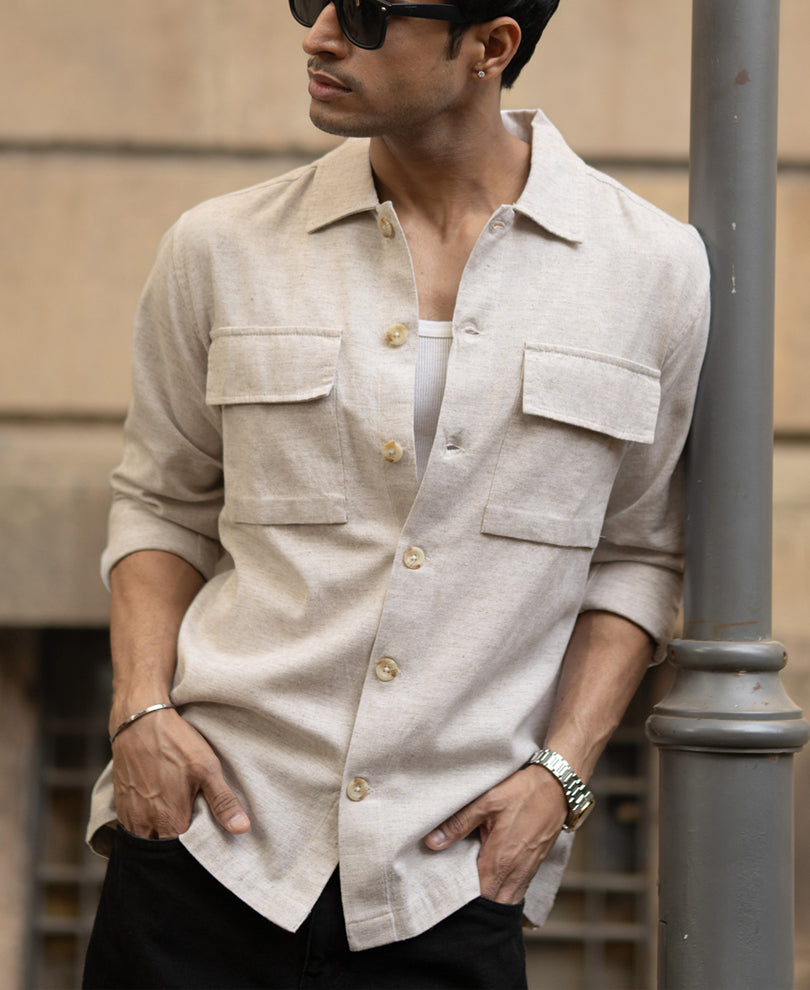 Natural Linen Double Pocket Shirt.