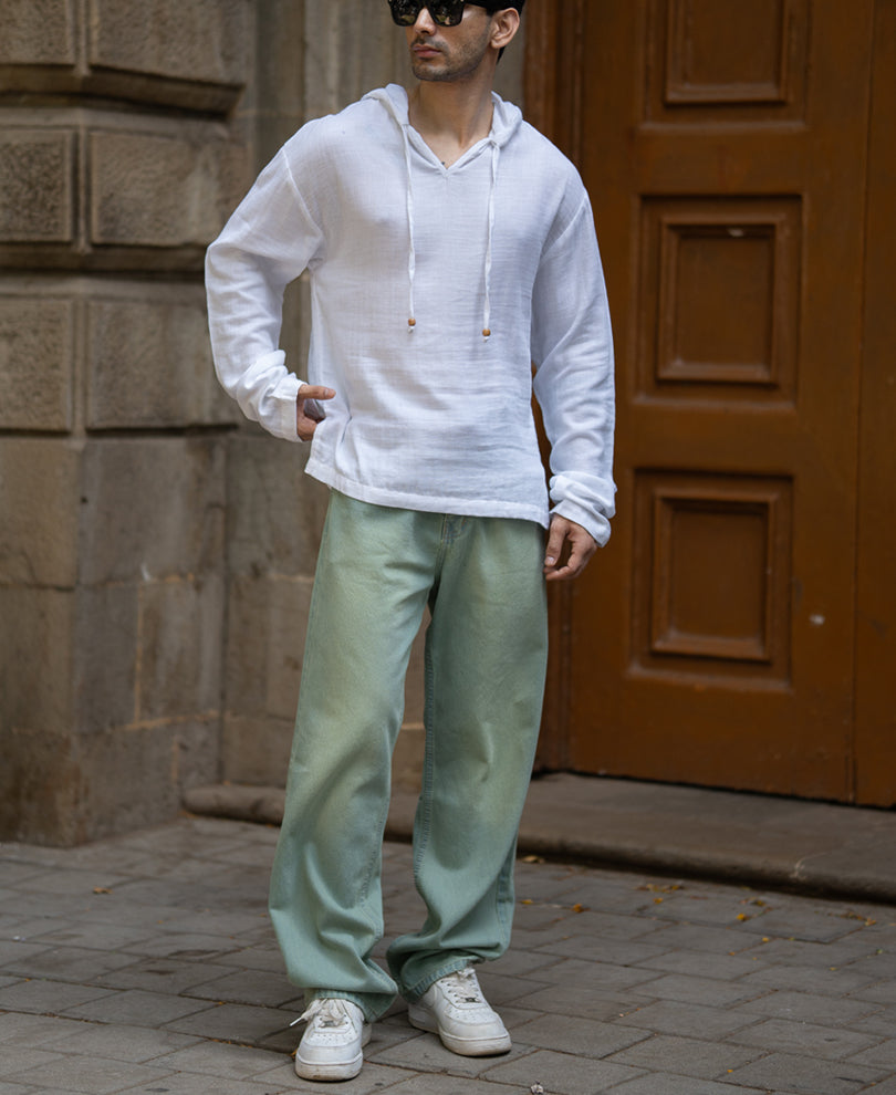 White Lightweight Summer Hoodie 100% Cotton