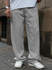 Grey Melange Pleated Trousers