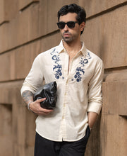 Natural Embroidered Linen Blend Shirt
