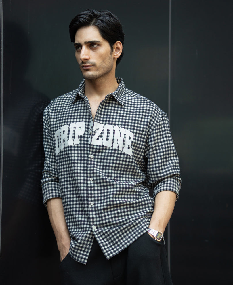 Navy Micro Checks Print Shirt