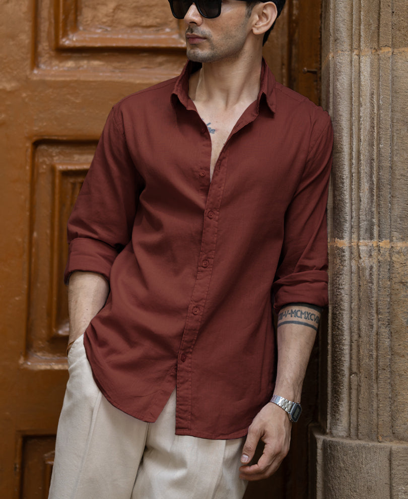 Light Wine Linen Blend Shirt