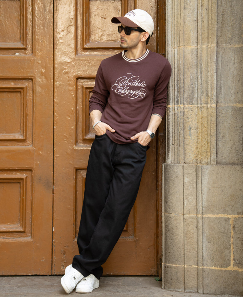 Brown Knit Embroidered T-Shirt