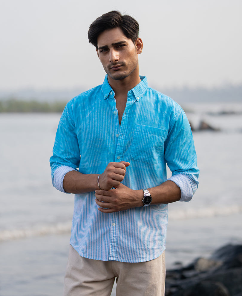 Blue Sprayed Stripe Shirt.