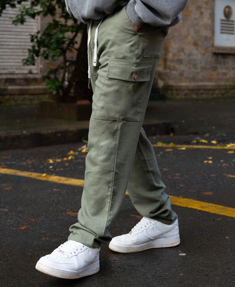 Olive Structured Linen Blend Trouser.
