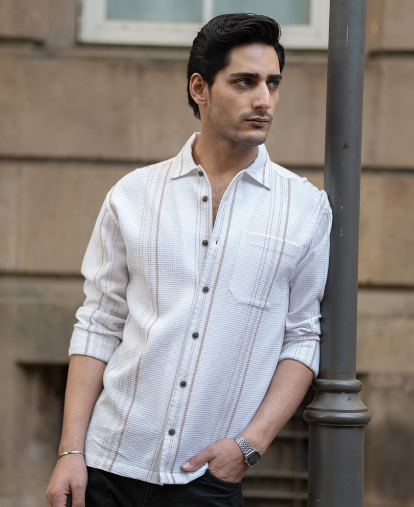 White Structured Striped Shirt.