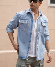 Blue Denim Regular Fit Full Sleeves Shirt.