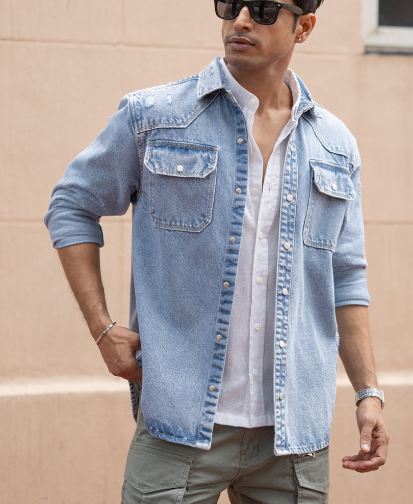 Blue Denim Regular Fit Full Sleeves Shirt.