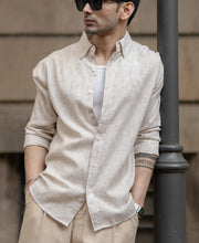 Beige Slub Stripe Shirt.