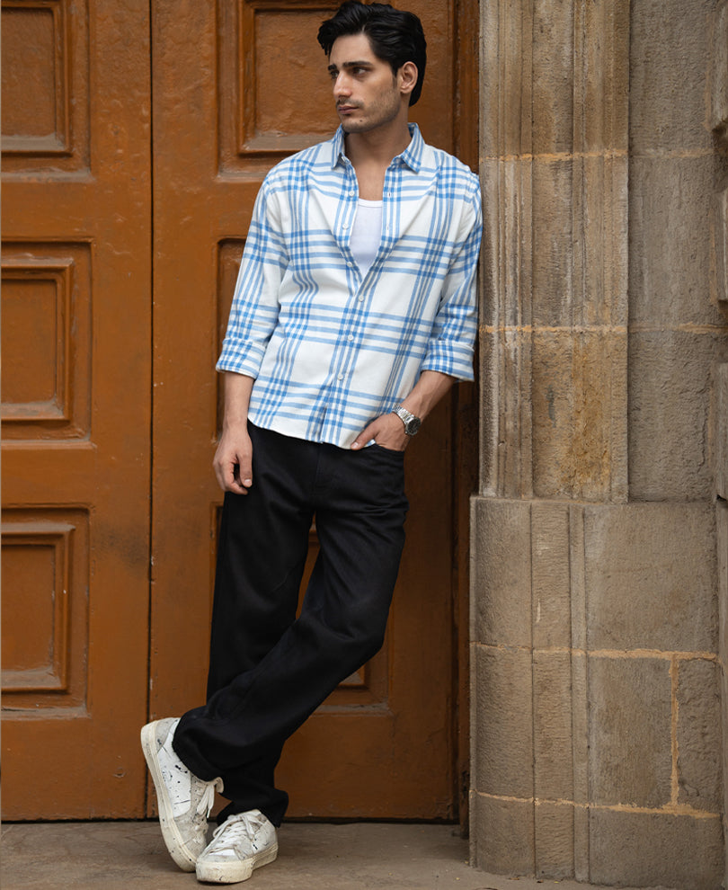White & Royal Brushed Checks Shirt.