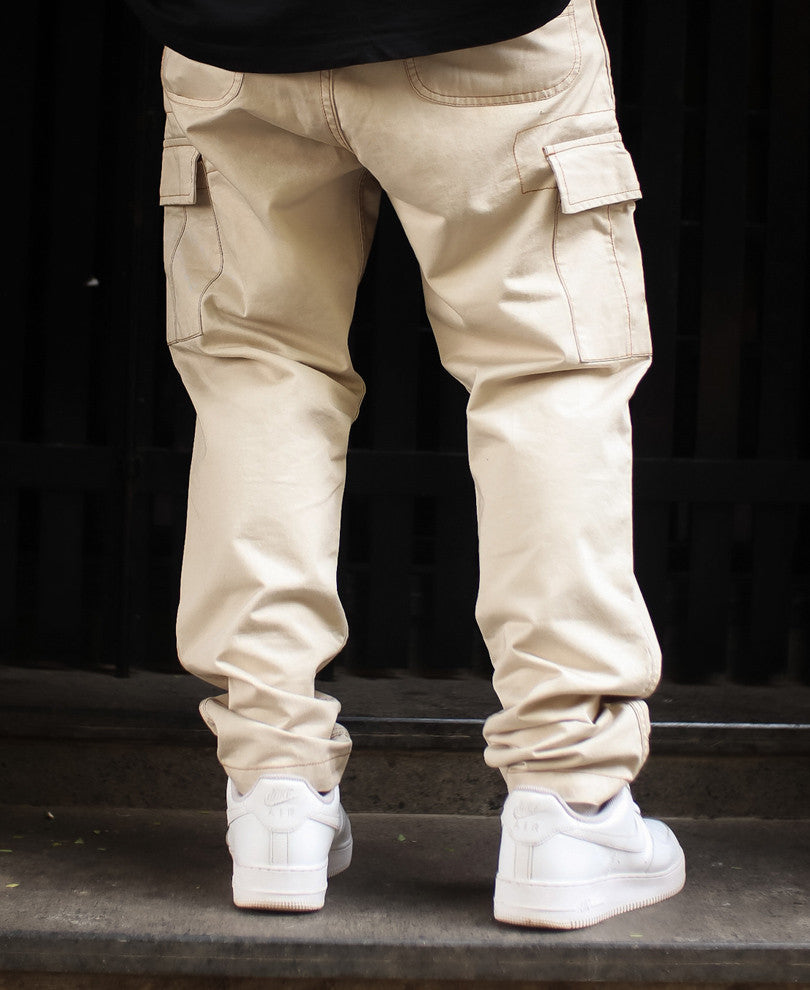 Cream Regular Fit Pocket Cargo Pant.