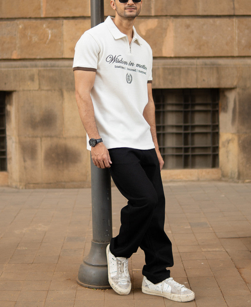 Off-White Bamboo Cord Regular Fit Half Sleeves T-Shirt.