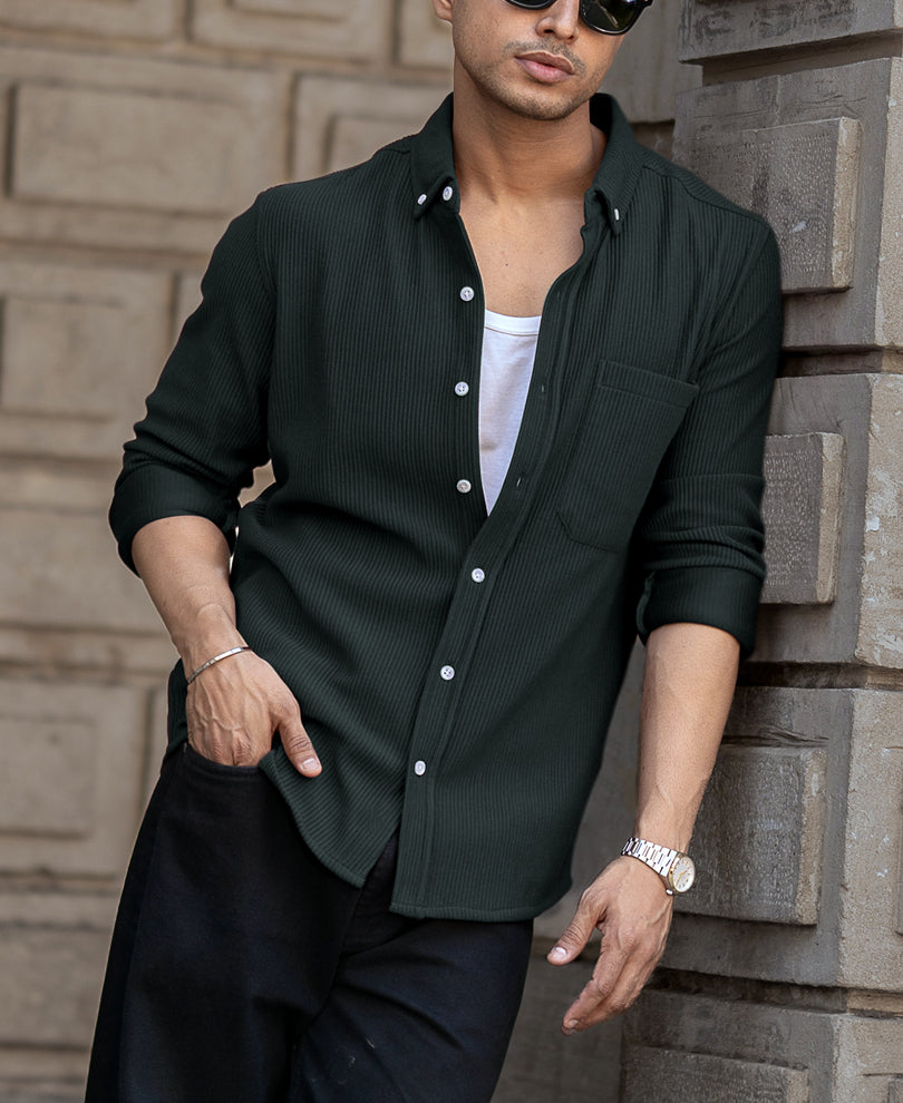 Green Regular Fit Full Sleeves Shirt.