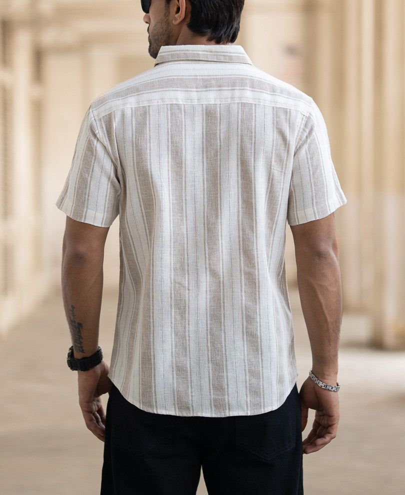 Beige Structured Stripe Shirt.