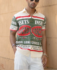 Olive Washed Printed Shirt 100% Cotton