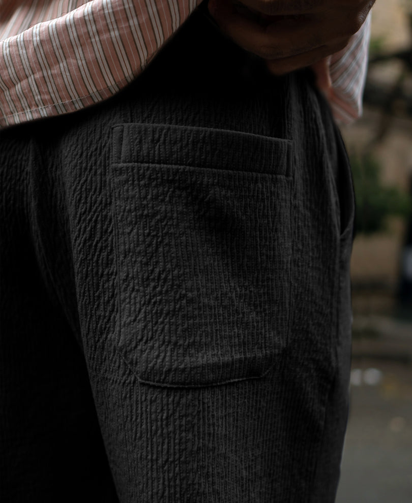 Black Structured Knitted Regular Fit Pant.