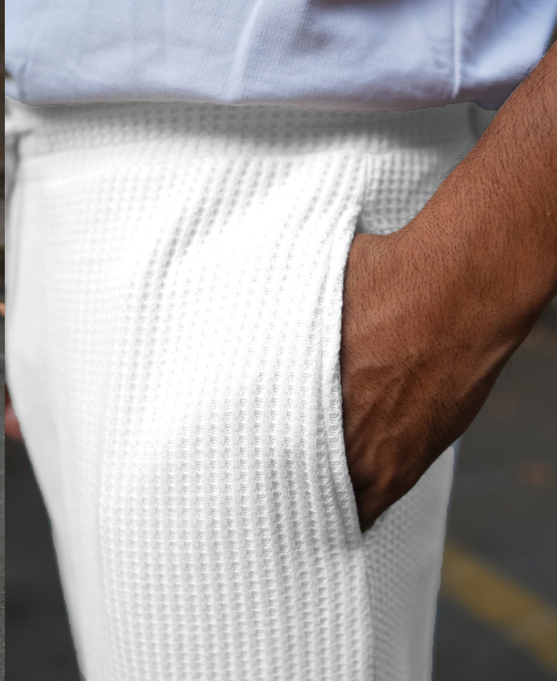 Cream Waffle Baggy Fit Track Pant.