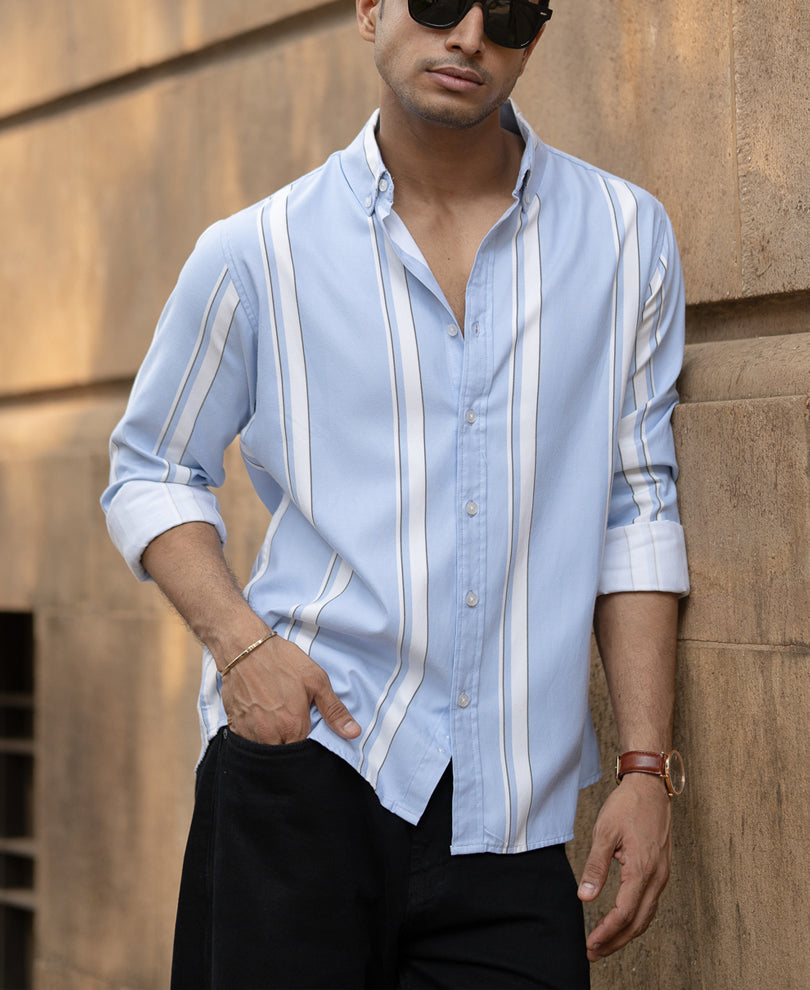 Light Blue Broad Stripe Shirt.