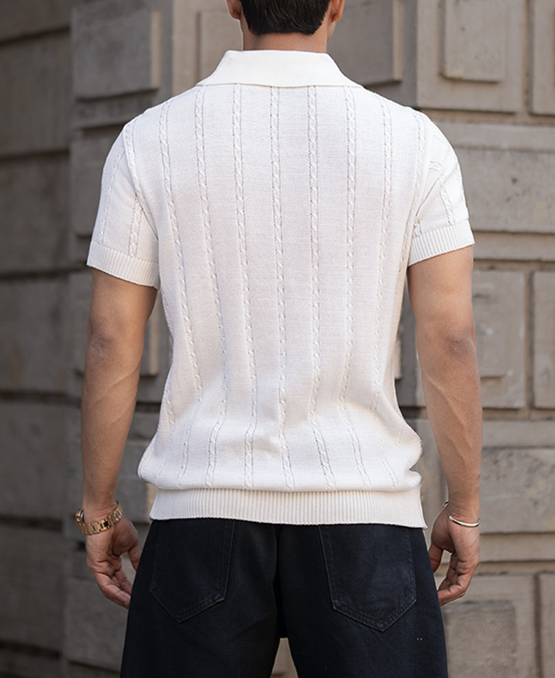 Offwhite Knitted Polo T-Shirt.