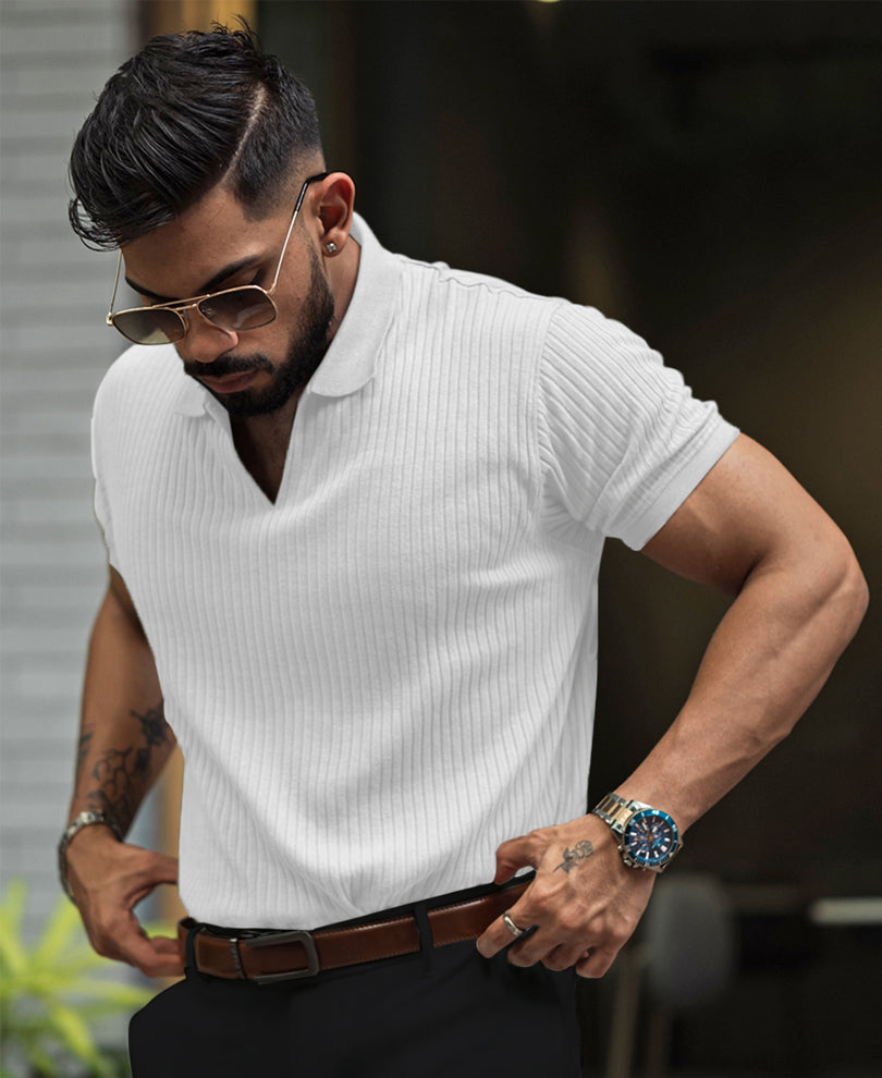 White Regular Fit Half Sleeves Tshirt.
