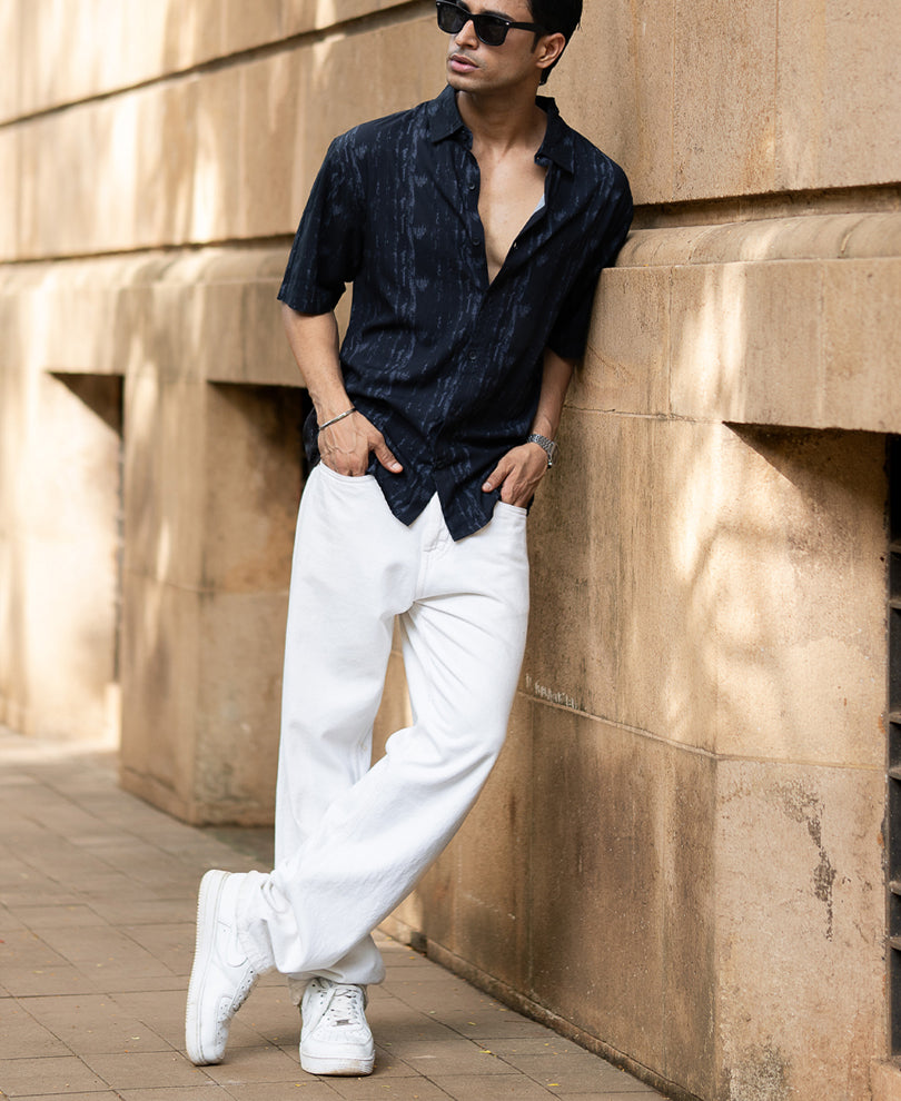 Black Abstract Lightweight Print Shirt.