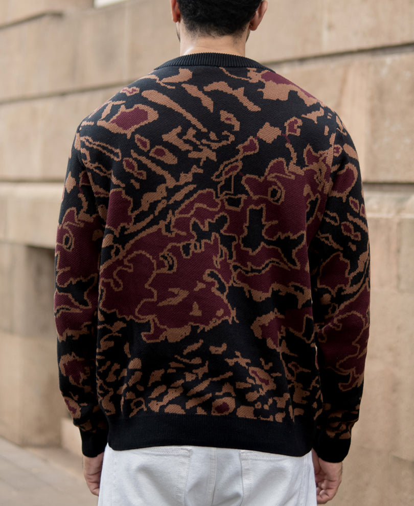 Black Abstract Jacquard Cotton T-Shirt.
