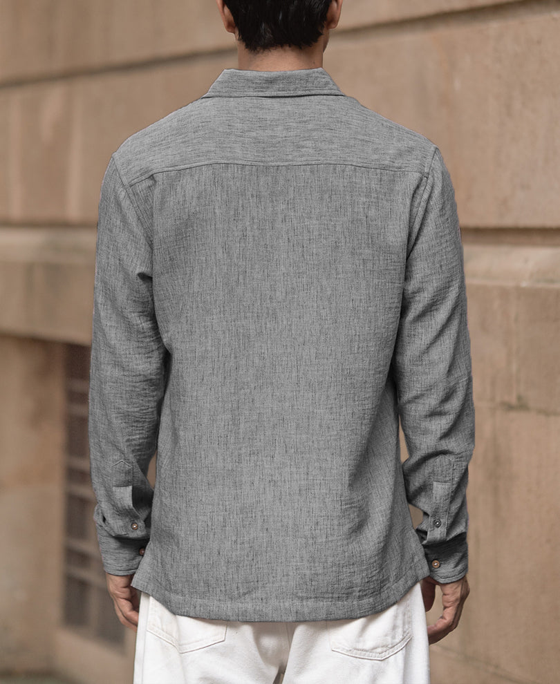 Dark Grey Slub Kurta Shirt.