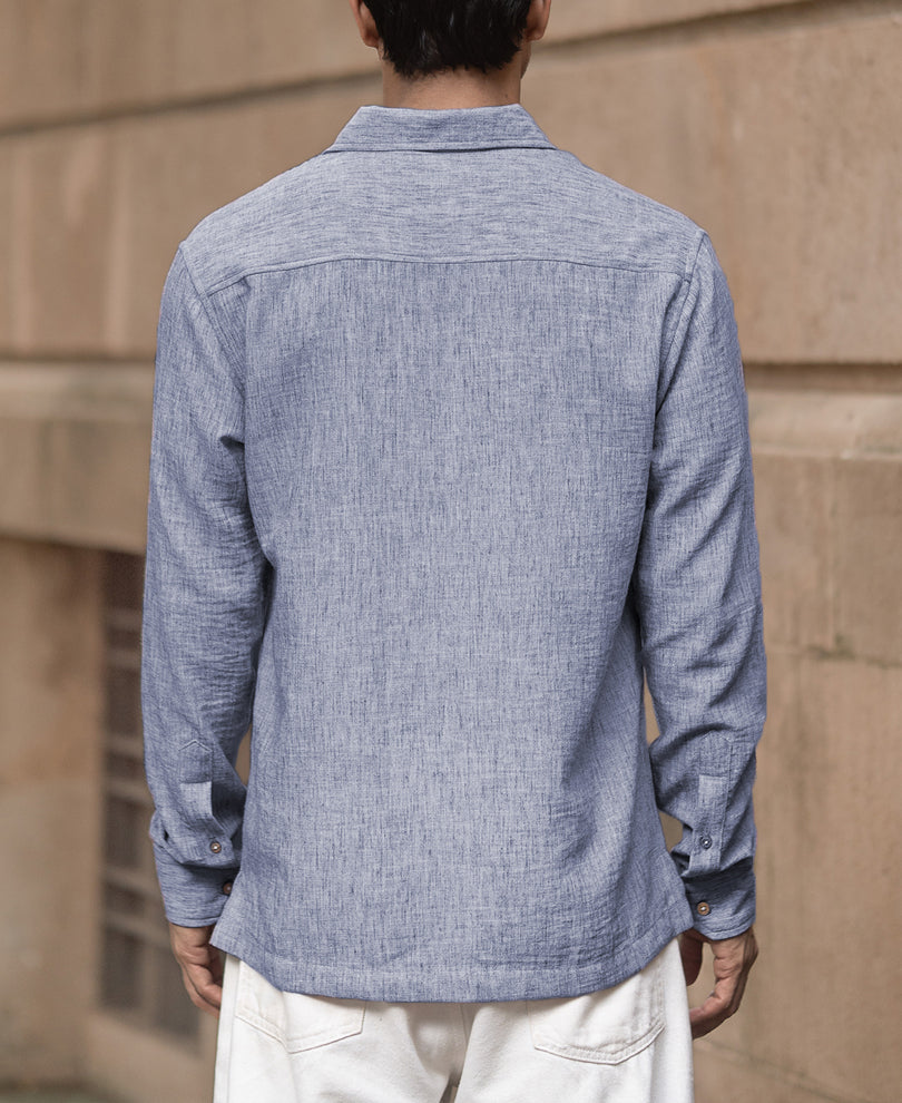 Blue Slub Kurta Shirt.