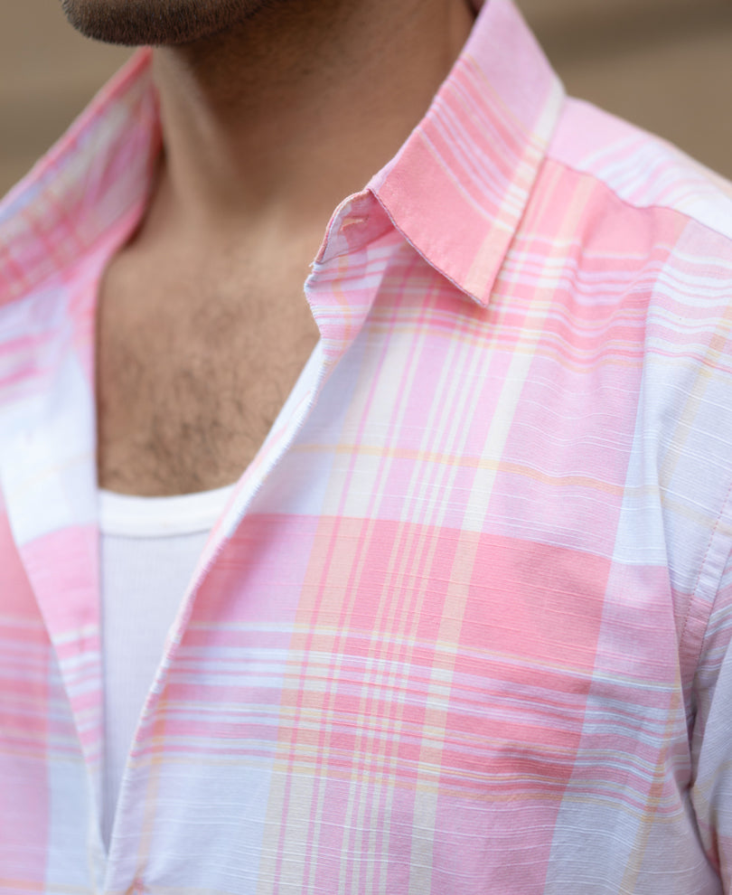 Peach Lightweight Summer Checks Shirt.
