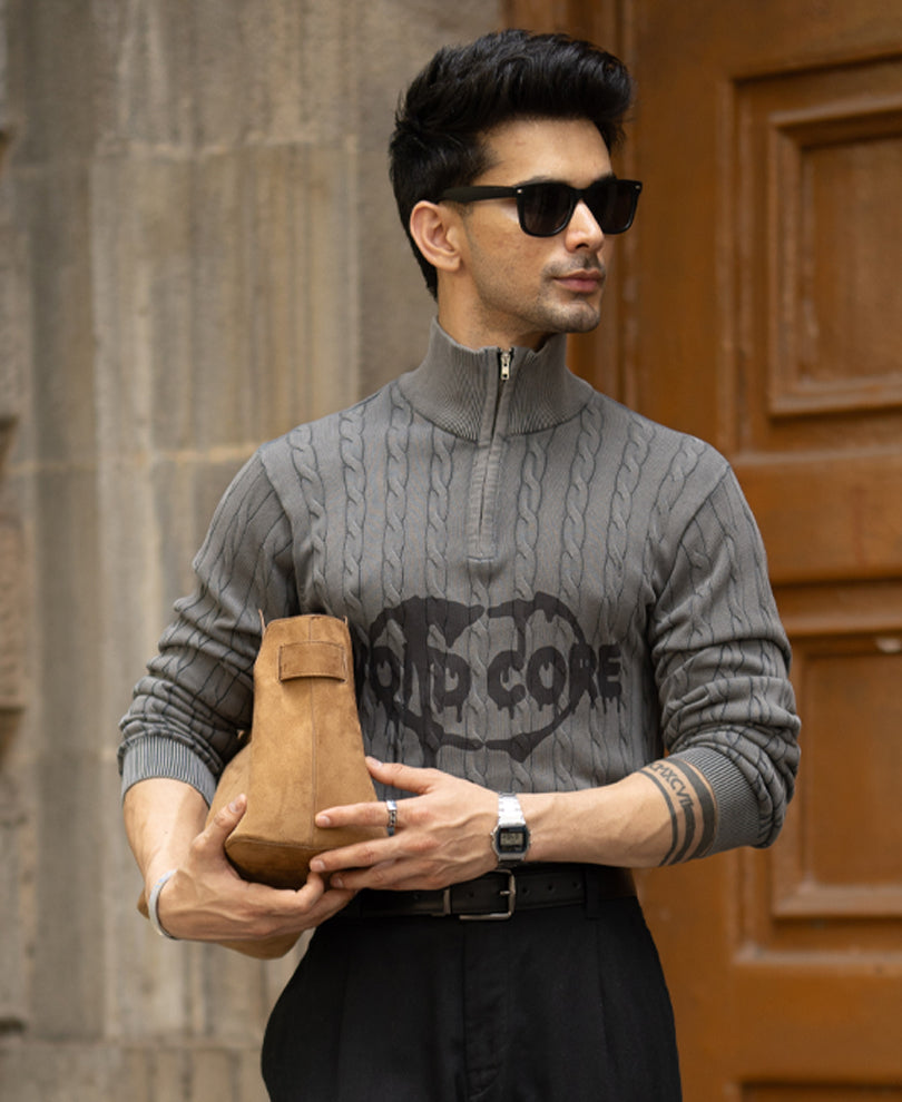 Grey Washed Cotton Sweater 100% Cotton