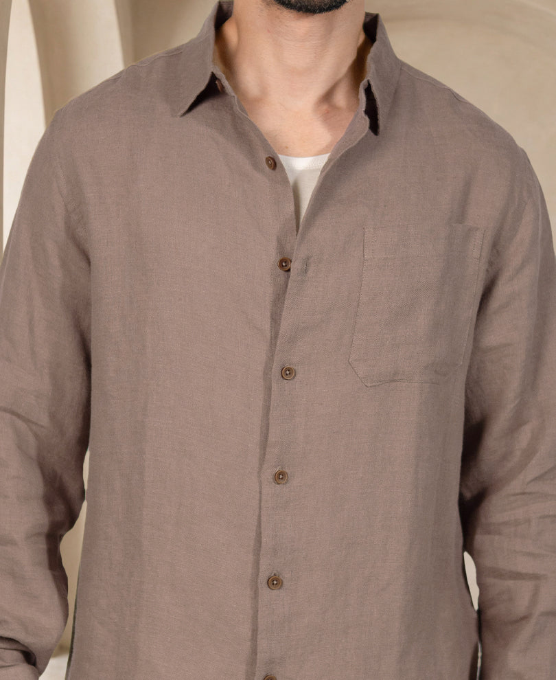 Brown 100% Linen Shirt