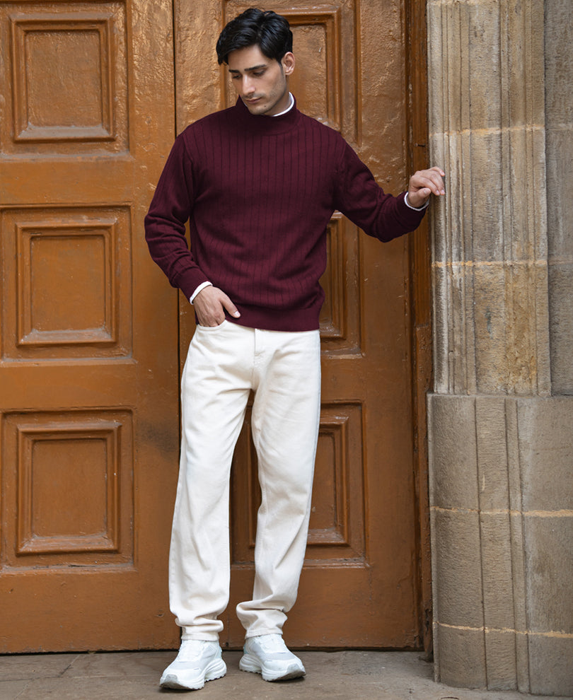 Wine High Neck Cotton Sweater 100% Cotton