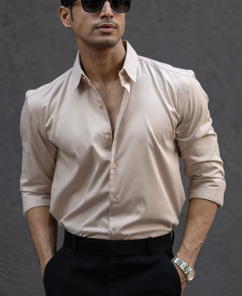 Beige Melange Stretch Shirt.