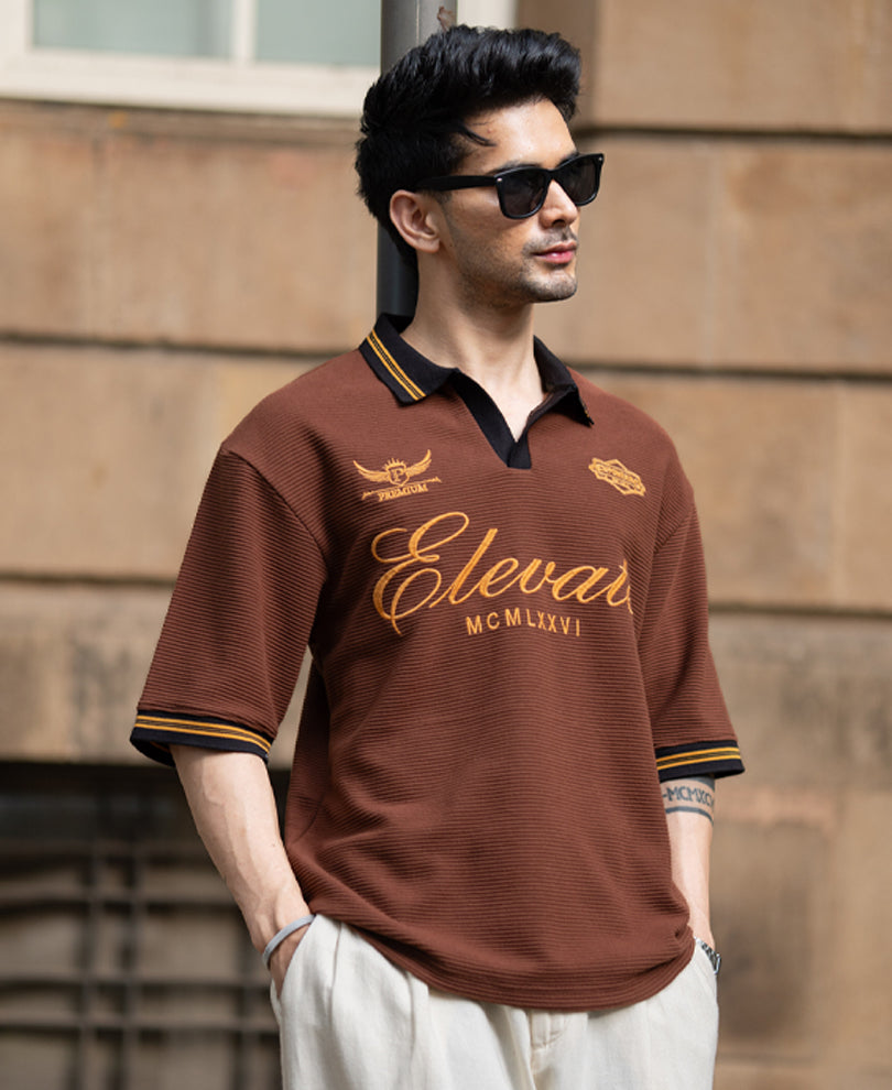 Tan Brown Embroidered T-Shirt