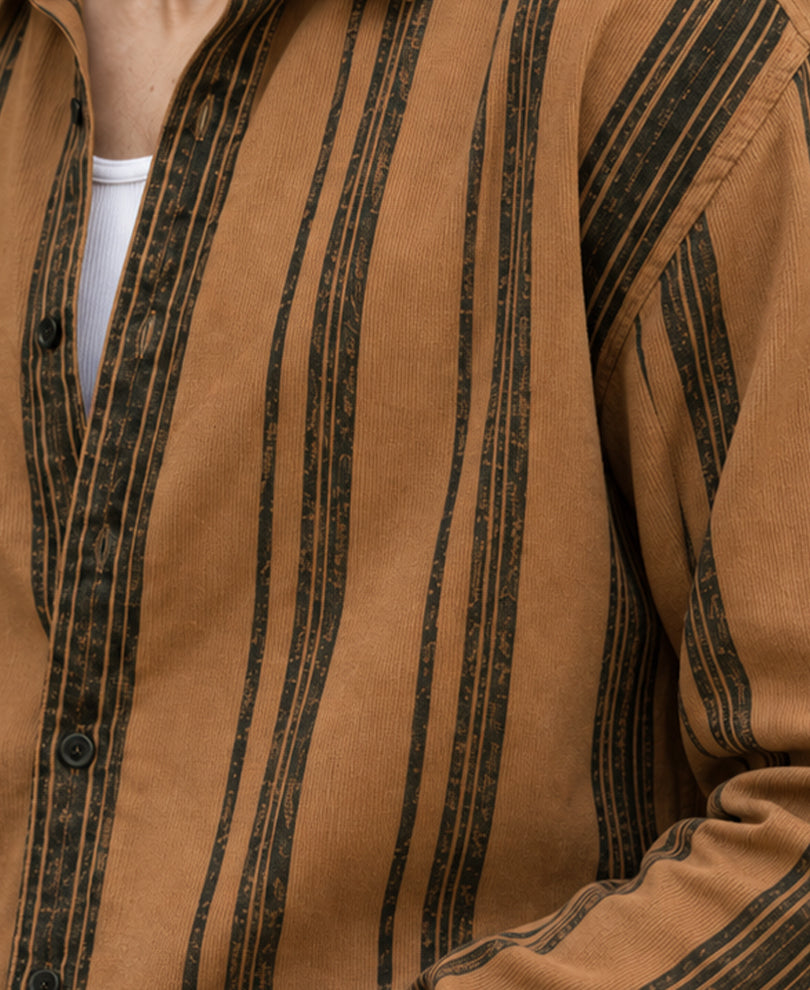 Light Brown Striped Corduroy Shirt