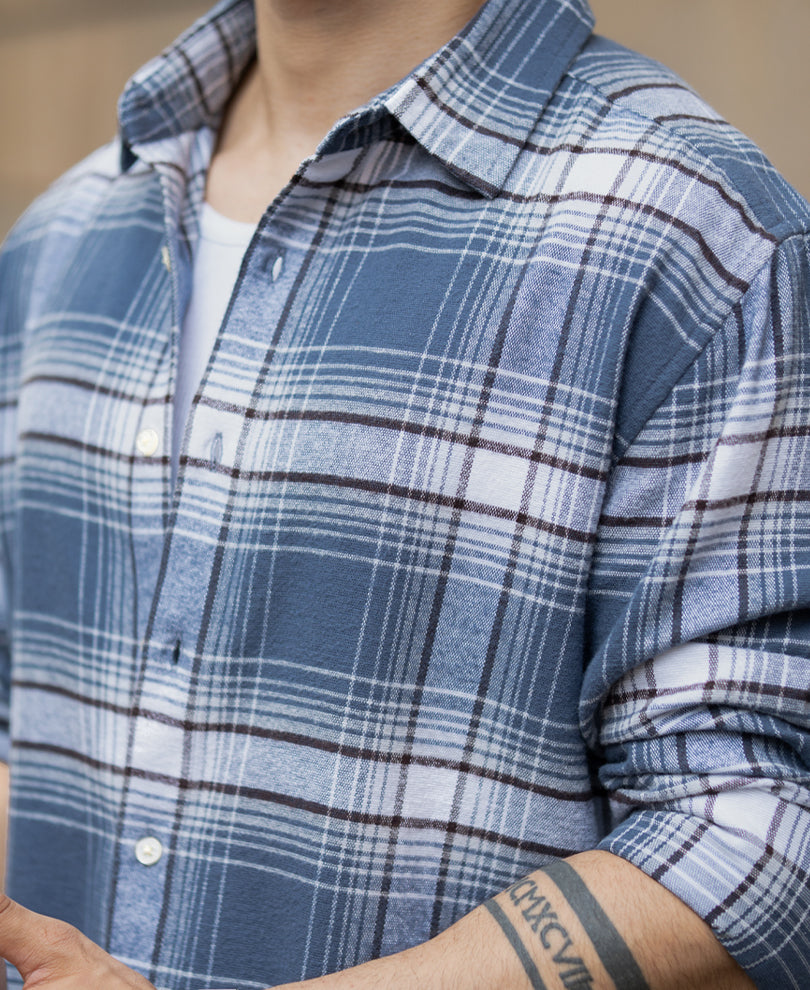 Grey Sky Structured Checks Shirt.