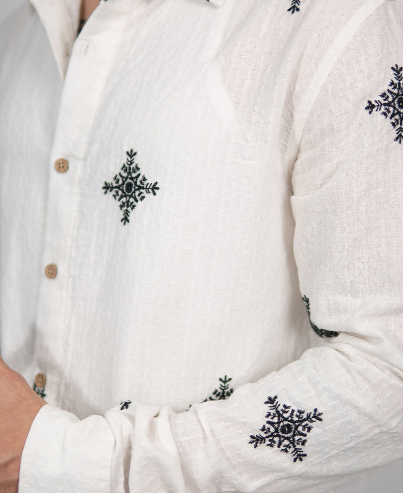 Off White Embroidered Shirt 100% Cotton