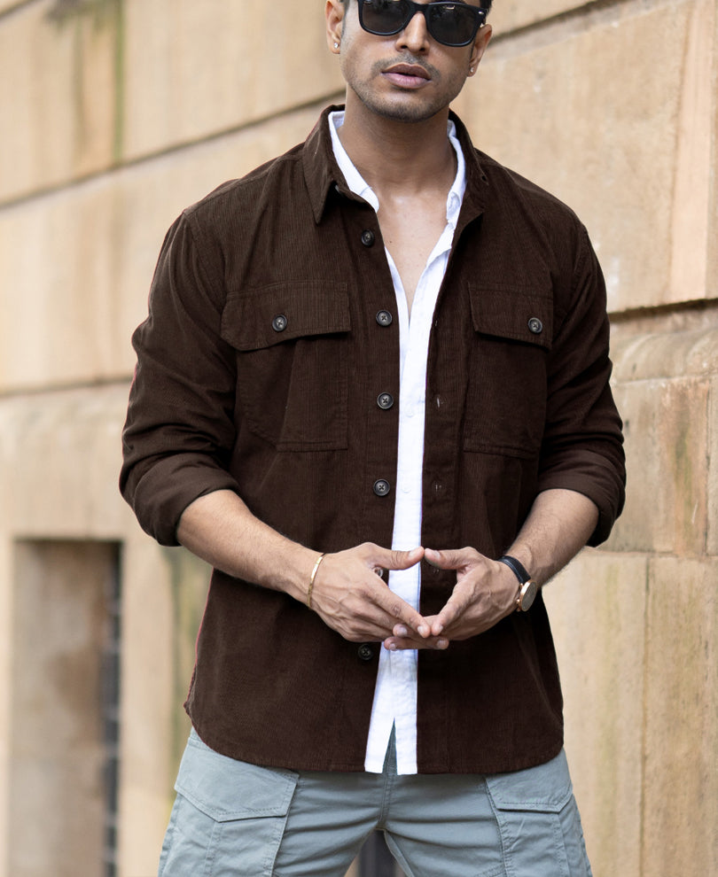 Brown Corduroy Shirt With Pockets.