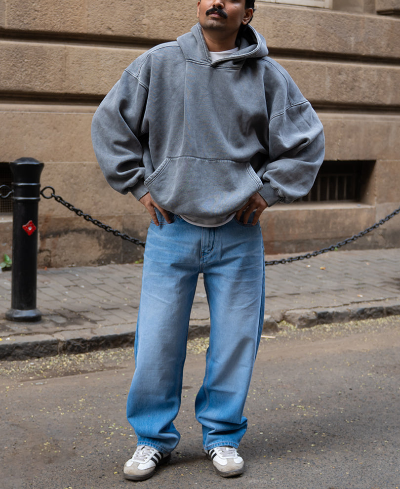 Mid Blue Washed Baggy Fit Jeans