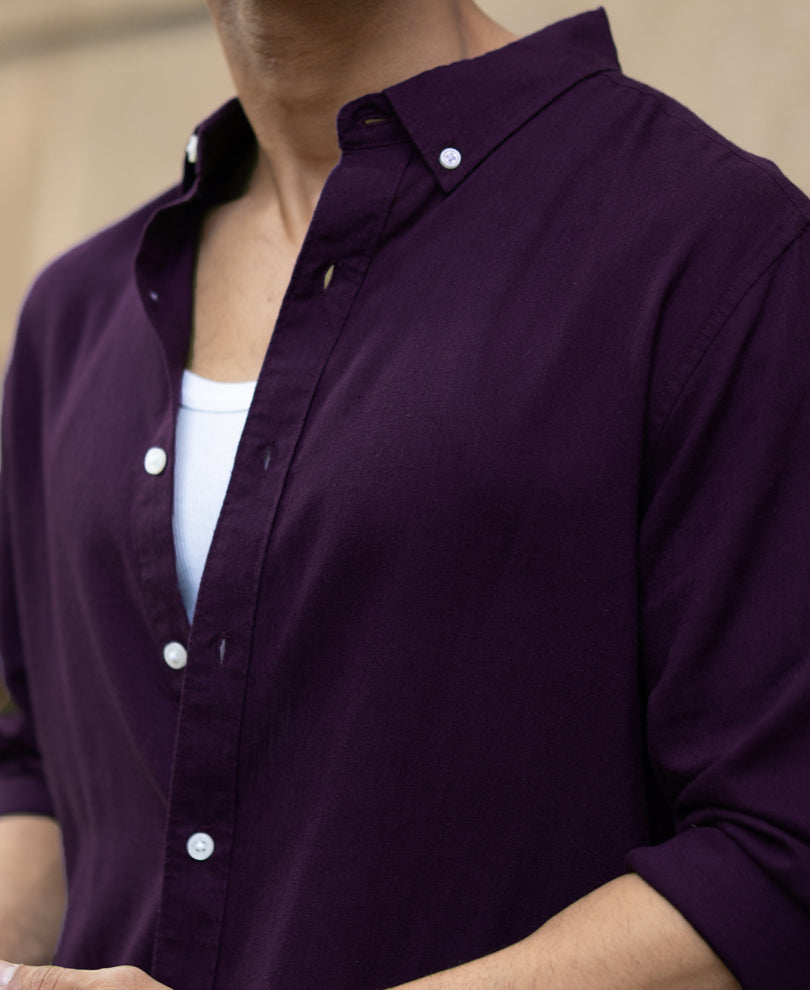 Dark Purple Linen Blend Shirt.